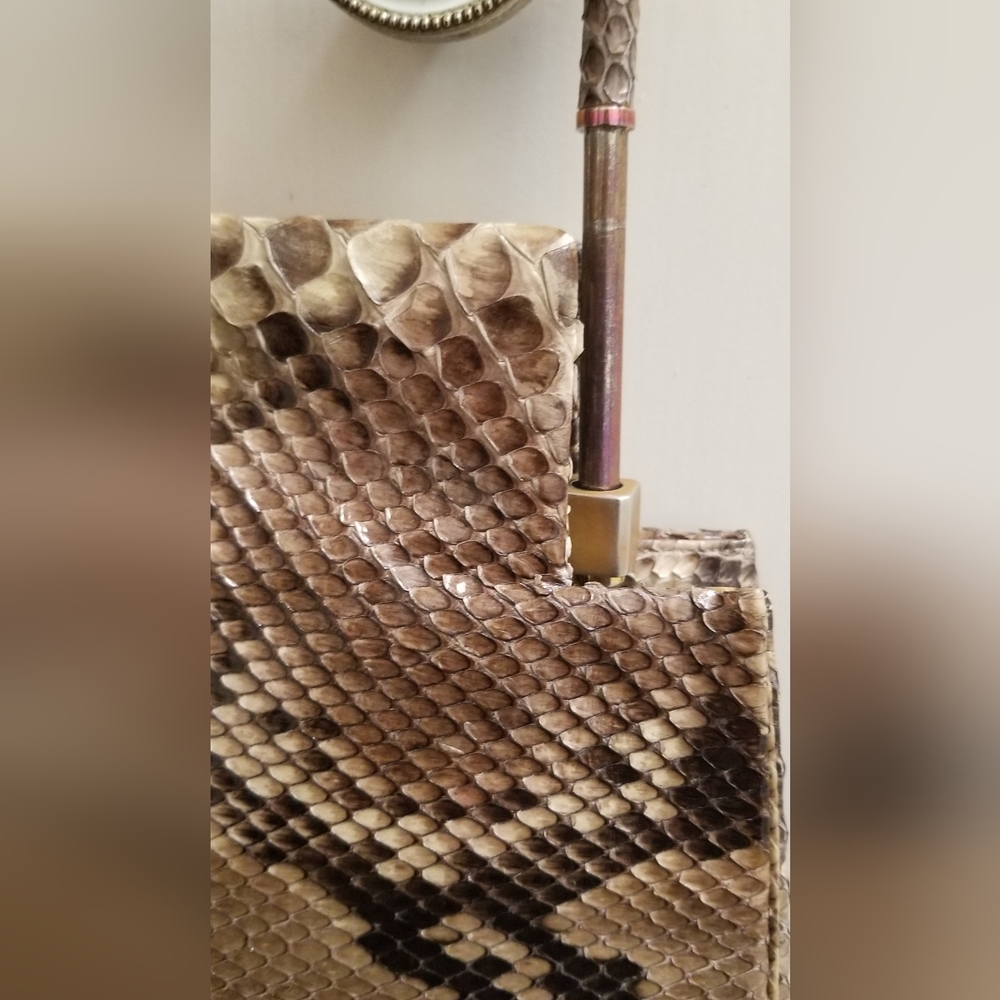 Judith Leiber Python Brown Frame Cocktail Bag W/E… - image 5